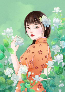 茉莉花女孩插画