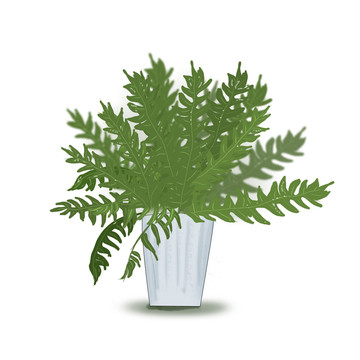 水彩綠色盆栽植物手繪插畫