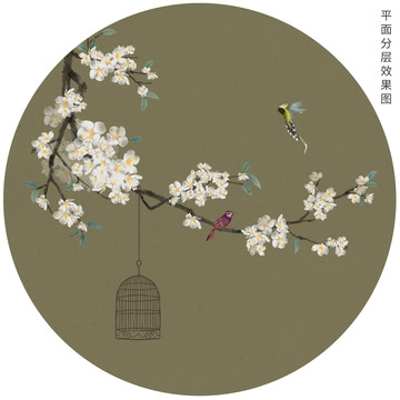 圓形梅花花鳥畫