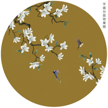 新中式玉蘭花鳥畫