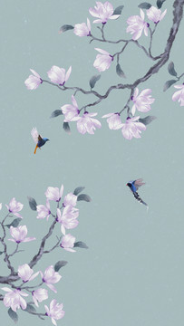 新中式玉蘭花鳥(niǎo)屏風(fēng)