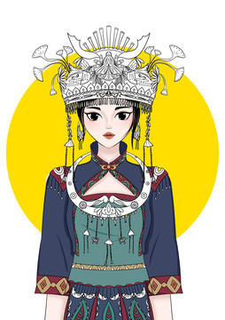 少數(shù)民族女孩插畫(huà)