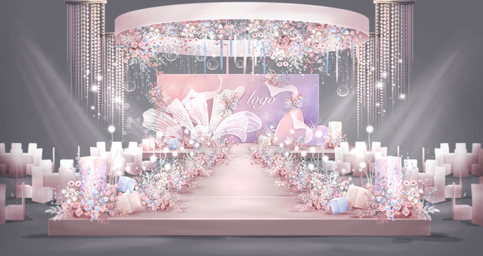 粉紫色蓝色梦幻婚礼效果图
