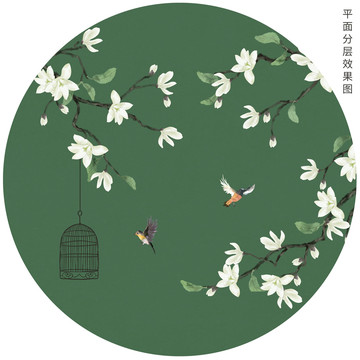 新中式玉蘭花鳥(niǎo)裝飾畫(huà)
