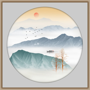 水墨山水青綠山水圓形鏡心