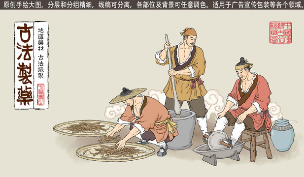 傳統(tǒng)中藥加工插畫