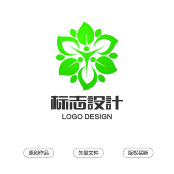 植物花与人结合logo