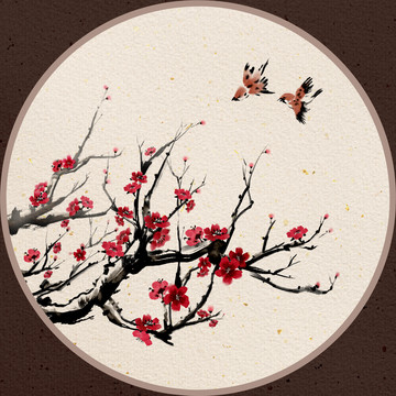 古風(fēng)國畫梅花圓形裝飾畫