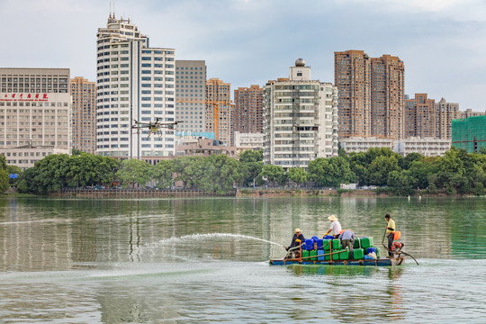 无人机出动清除东湖南藻水华