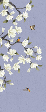 新中式玉蘭花鳥屏風