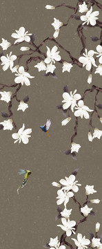 中式玉蘭花鳥屏風(fēng)