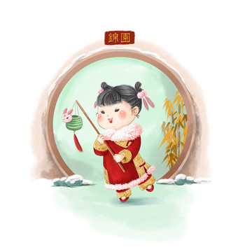 插畫(huà)女孩民俗春節(jié)古風(fēng)新年手繪