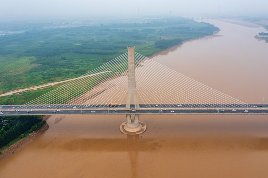 航拍济南建邦黄河大桥