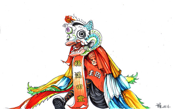 麒麟舞彩色稿