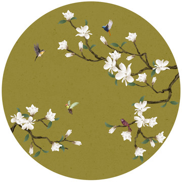 圓形玉蘭花鳥