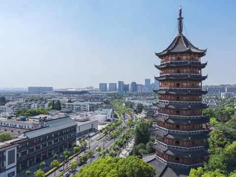 苏州姑苏区北寺塔航拍全景