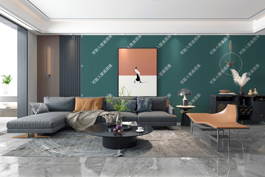 现代沙发墙布壁画背景效果图