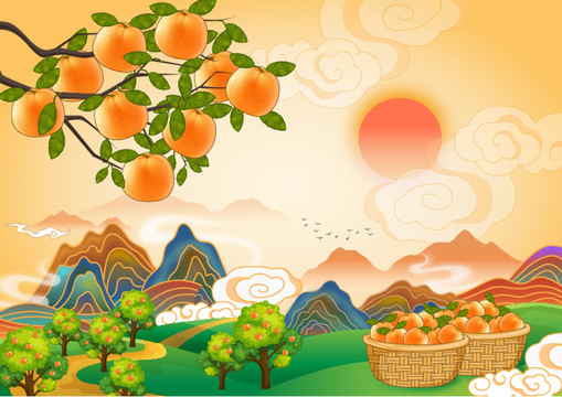 橙子包装国潮矢量插画