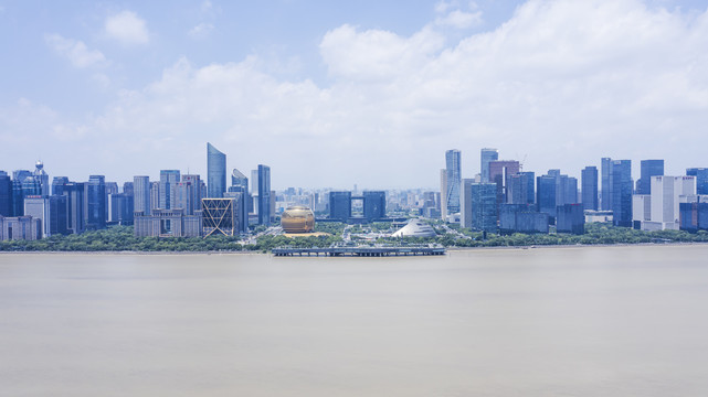 杭州城市阳台航拍全景