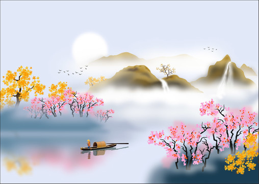 水墨山水矢量風景