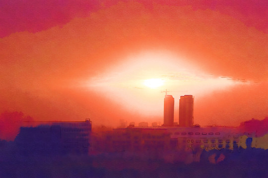 朝霞水彩畫