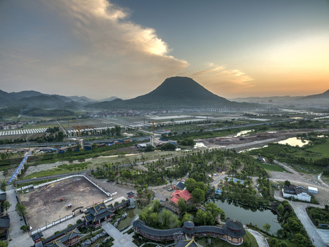 东阳市八面来风影视基地夕阳航拍