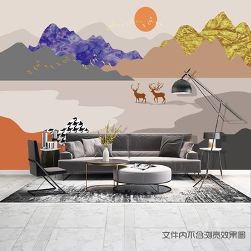 北歐輕奢山水畫背景墻