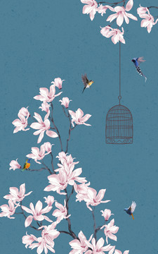 新中式玉蘭花鳥(niǎo)屏風(fēng)