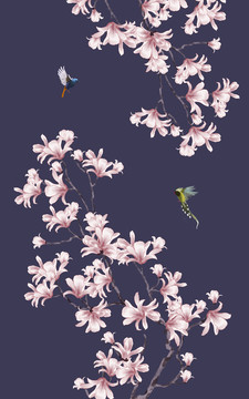 新中式玉蘭花鳥圖