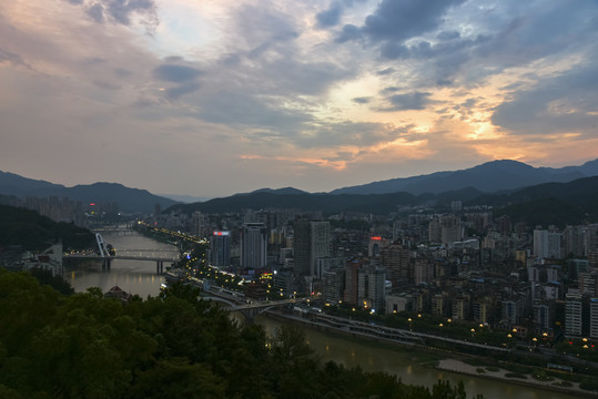 福建南平延平城市黄昏风光