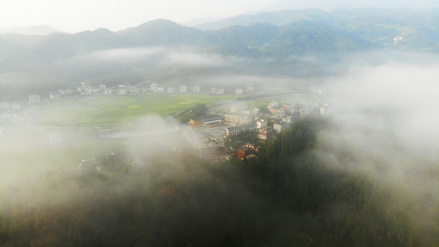 湖南娄底新化紫鹊界梯田秋景晨雾