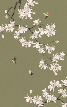 中式玉蘭花鳥畫