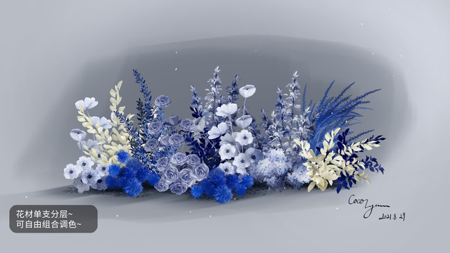 蓝色海洋星空婚礼效果图花艺素材