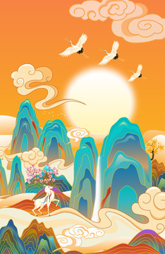 國(guó)潮山水玄關(guān)畫