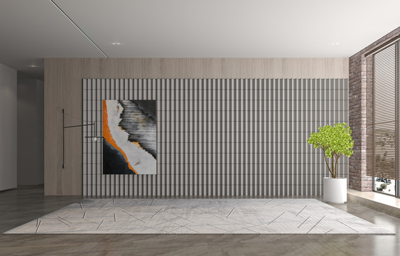现代极简客厅沙发背景墙3D空景