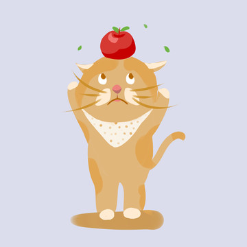 猫咪苹果可爱卡通手绘元素