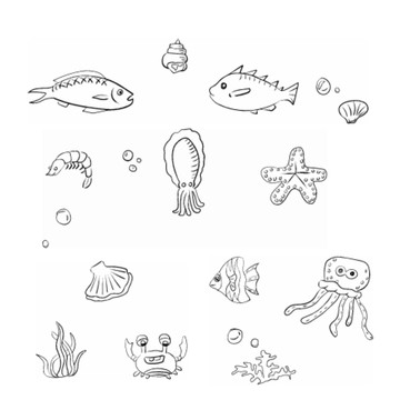 海洋生物鱼螃蟹手绘卡通矢量元素