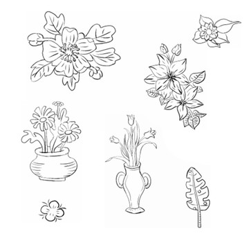 植物花國(guó)畫(huà)白描手繪線稿矢量元素