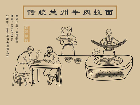 手繪傳統(tǒng)蘭州拉面