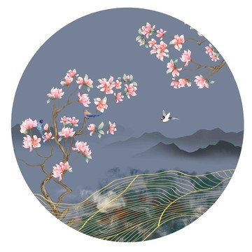 圓形工筆花鳥