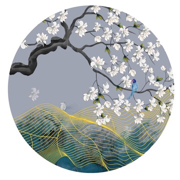 圓形中式花鳥