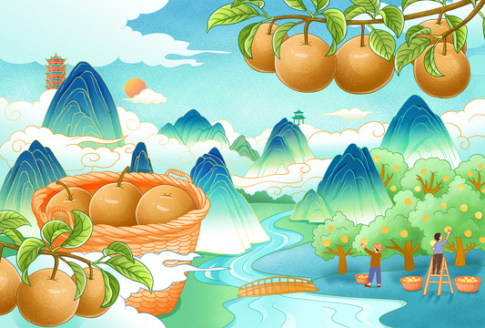 秋月梨插畫