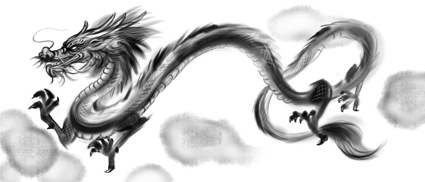 中國風水墨龍插畫