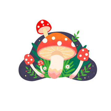 卡通矢量可爱的红伞伞蘑菇