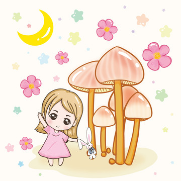 蘑菇女孩插畫