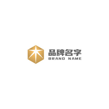 金色六边形六角星LOGO标志