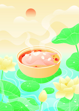 秋天處暑節(jié)氣美食百合鴨矢量插畫