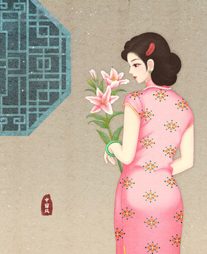 旗袍美人插畫
