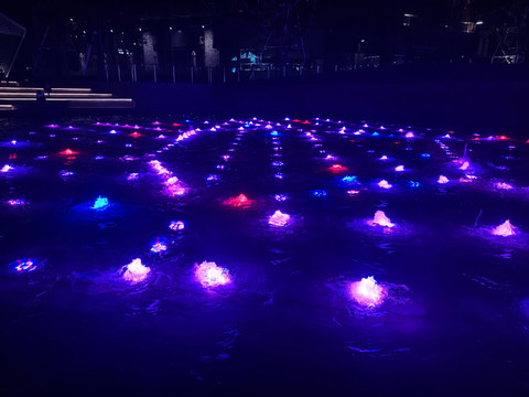 游乐园音乐喷泉紫光