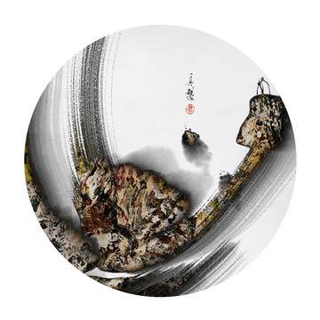 后現(xiàn)代斑駁肌理抽象水墨山水畫